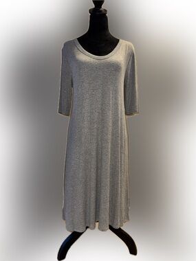 NWT Gap Ribbed Swing Dress Large Scoop Neck Midi Gray